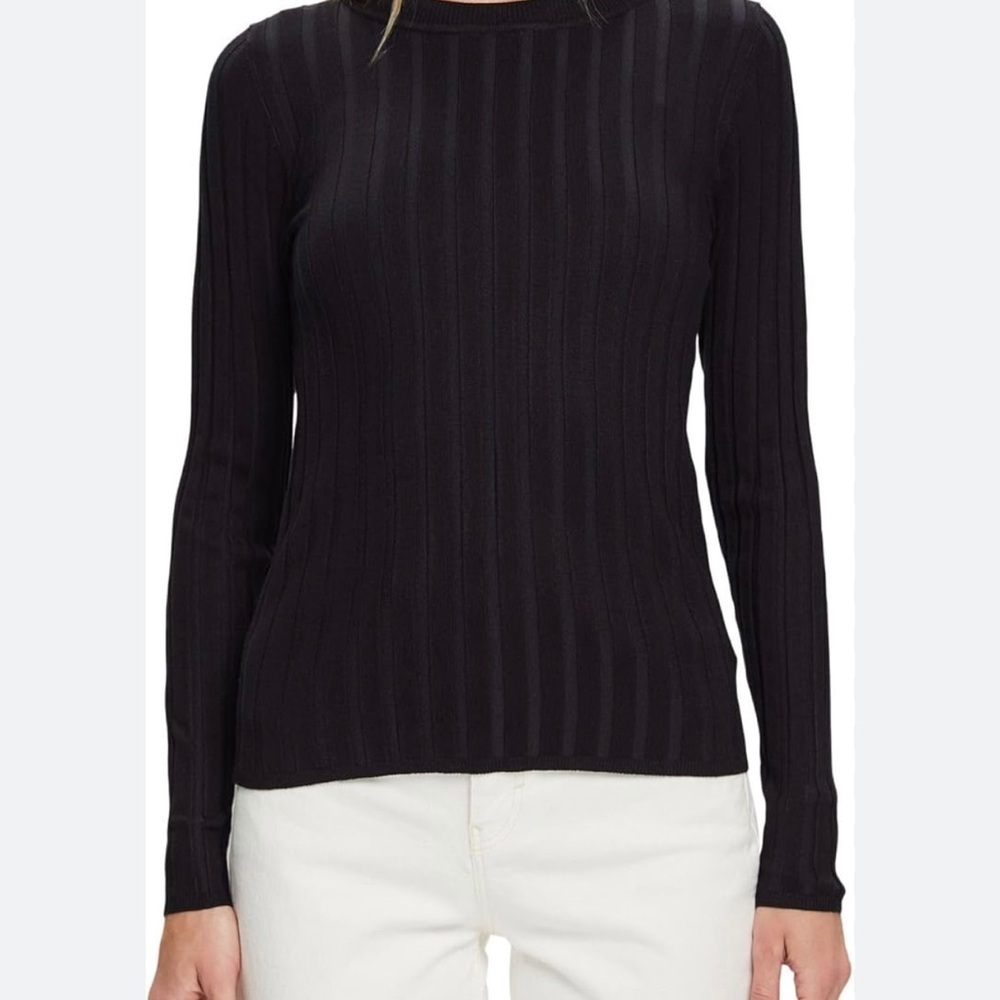 Hillard & Hanson Black Ribbed Knit Top